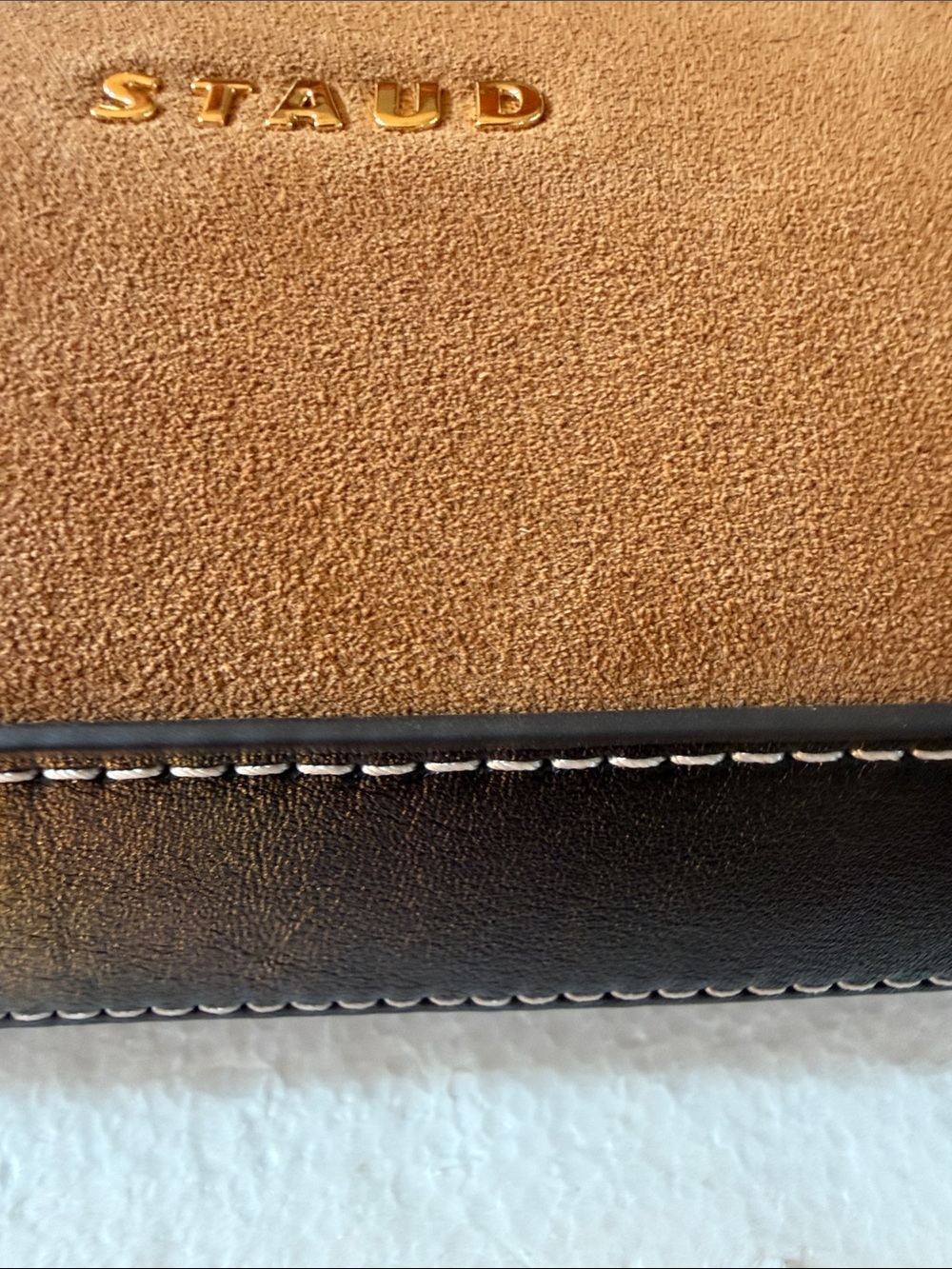 NWT STAUD Brown Suede Shoulder Bag with Black Handle with dust bag - Picture 4 of 6